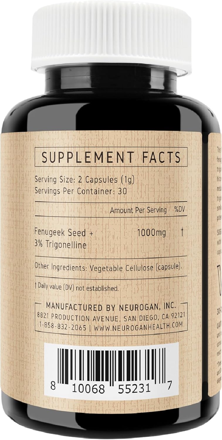 Neurogan Fenugreek Capsules - 1000 MG Per Serving, 60 Ct - Fenugreek Seed + 3% Trigonelline Capsules - Digestive Comfort & Wellness Seeds Extract Supplements for Men & Women