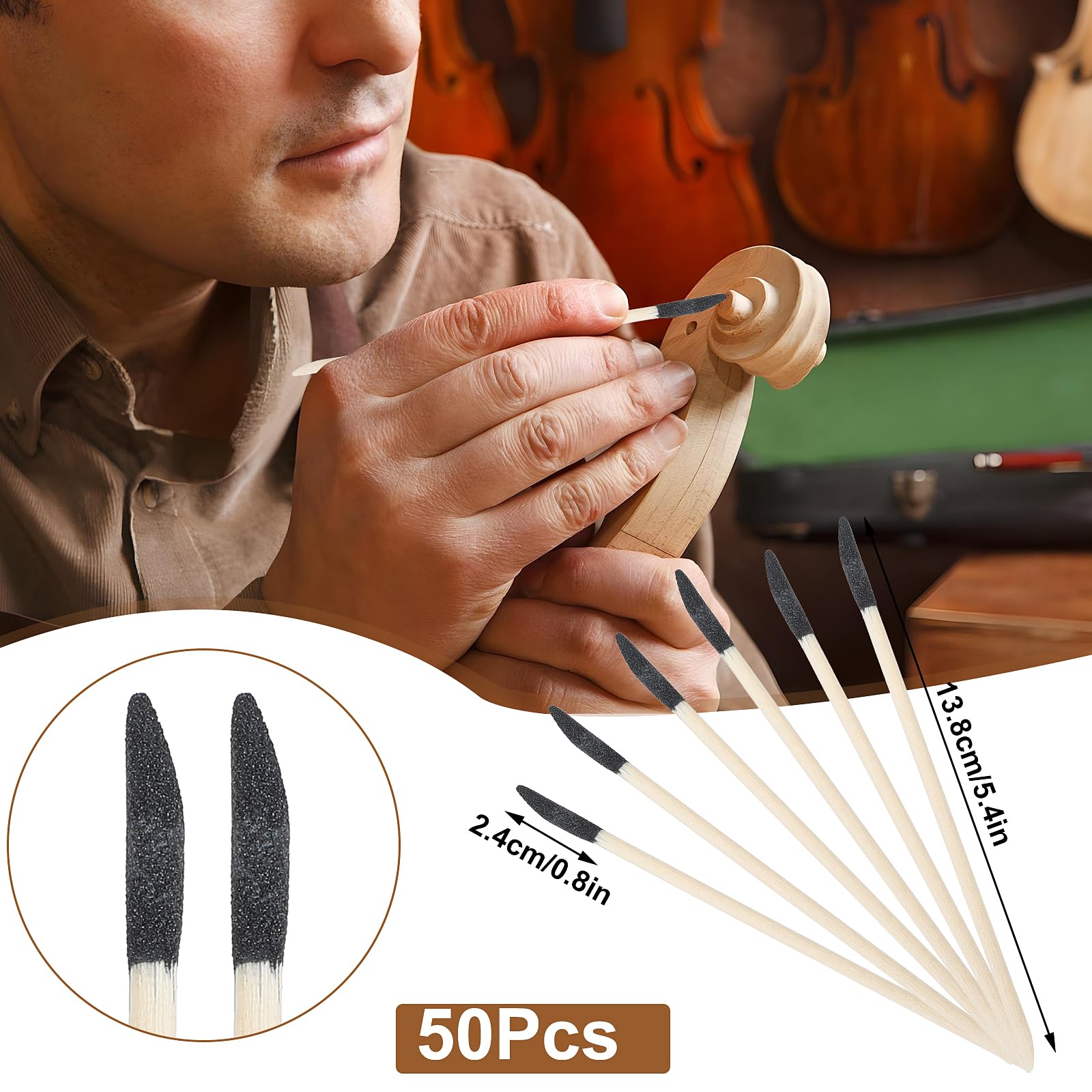 JIEYAO 50 varillas de lijado, ramitas de lijado para modelos de plástico, herramientas de lijado de detalles finos para espacios reducidos, madera, grano 150