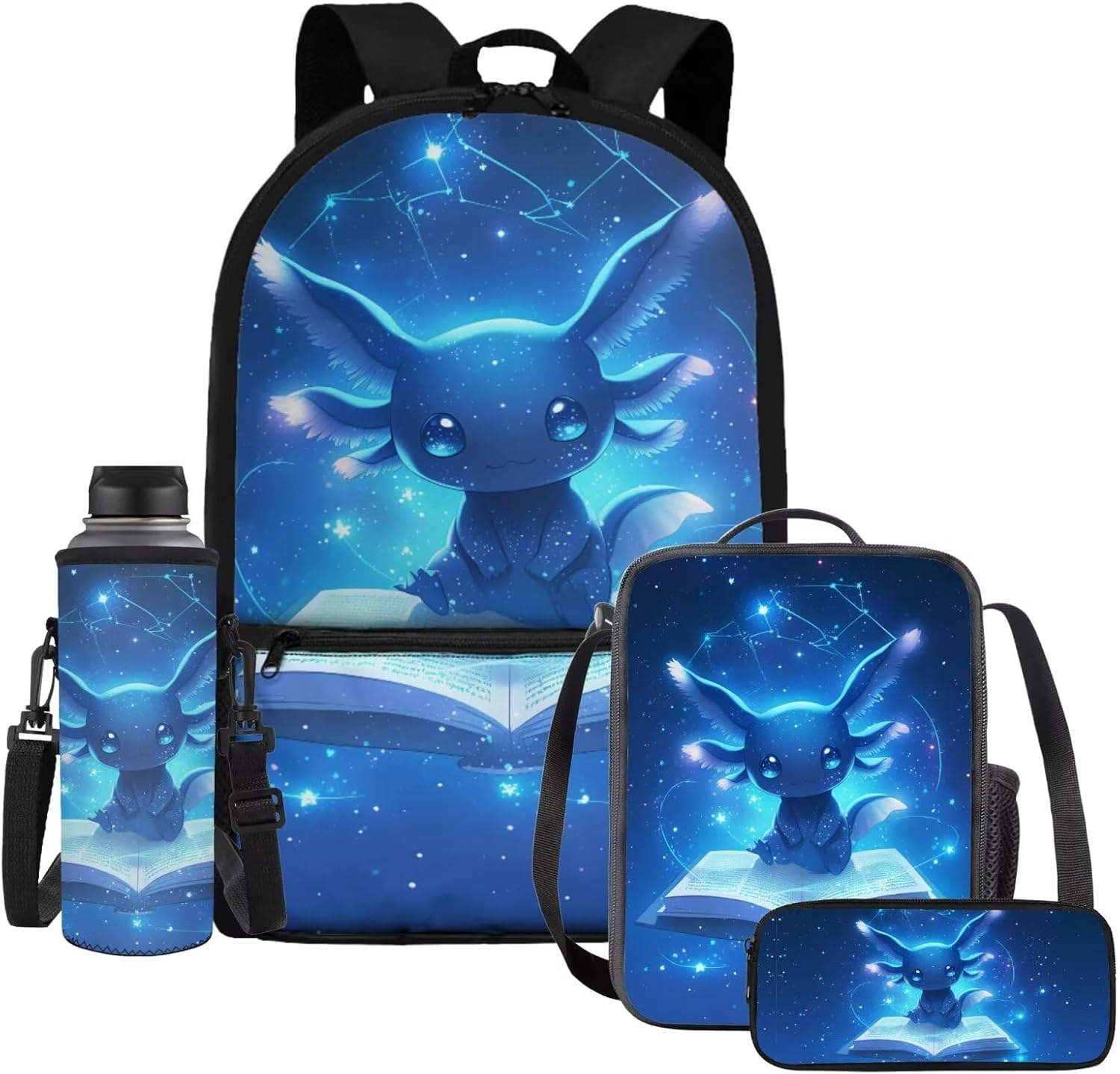 Horse Backpack with Lunch Box Kids Girls Elementary/Middle School Bag Sunflower Bookbag Lunch Bag Pencil Case Water Bottle Holder Back Pack Back to School Daycare Bag 4 In 1