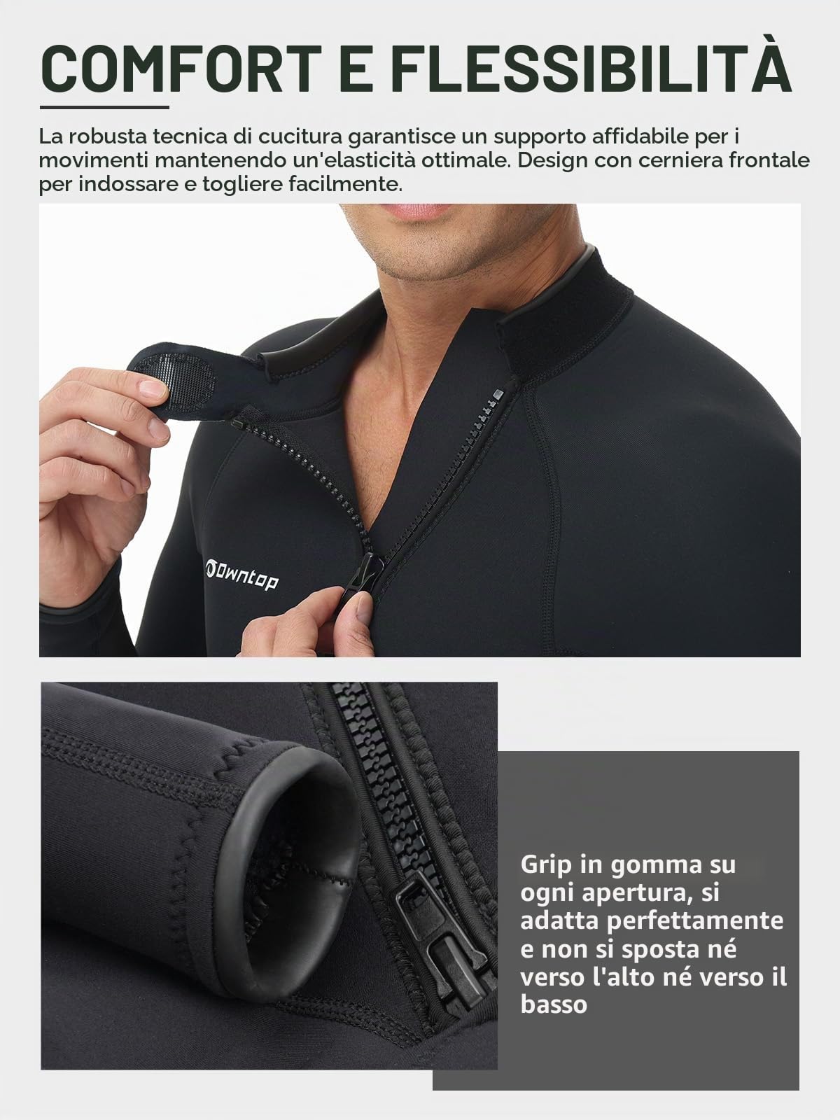 Owntop Muta da Uomo 3/2mm - Muta da Sub Completa con Zip Frontale, Stretch Pro Neoprene Wetsuit Termica Lunghezza Completa per Surf Snorkeling, Uomo Nero XXL | Stretch Pro - Tuta da snorkeling, in neoprene termico a tutta lunghezza per il surf e lo snorke