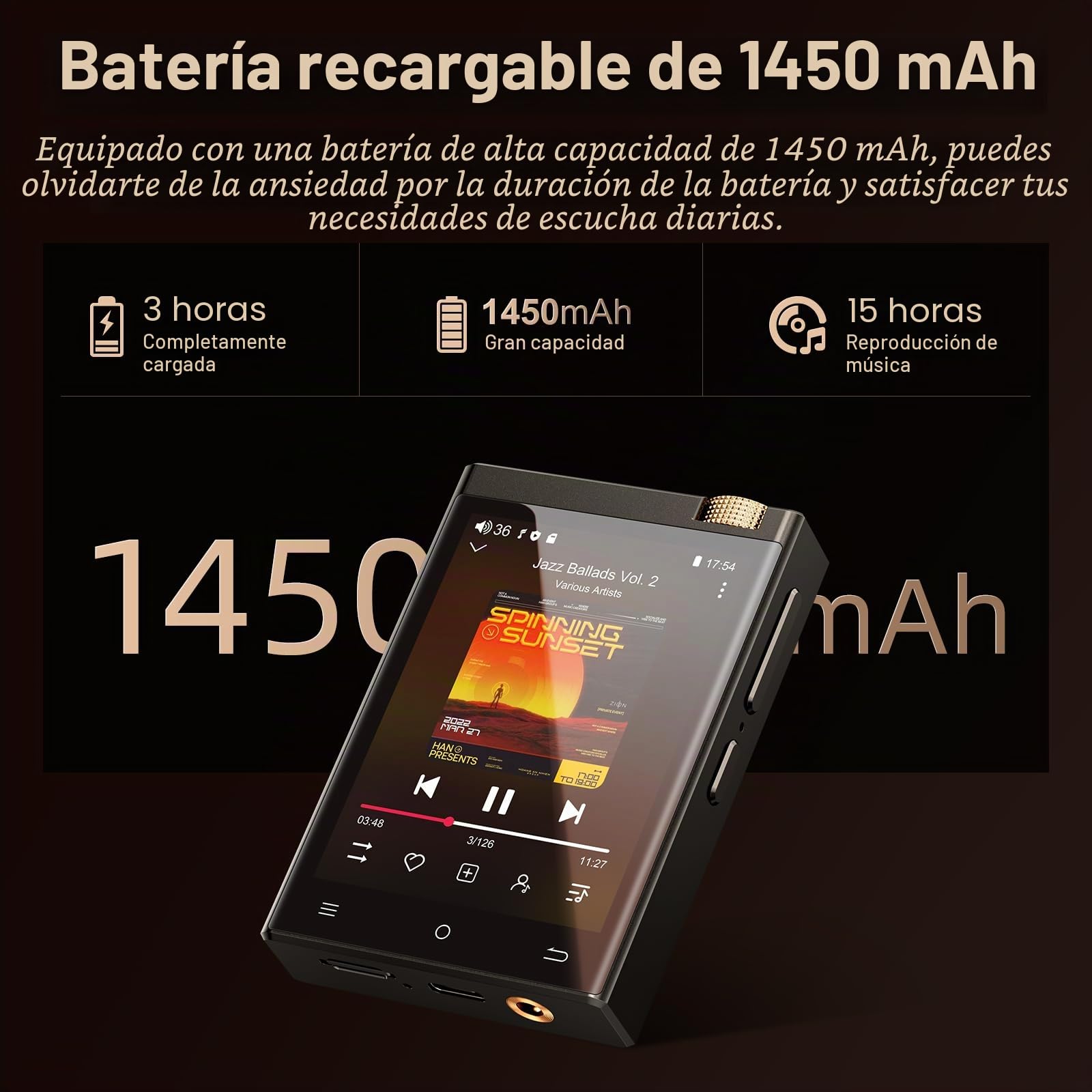 Reproductor MP3 HiFi con Bluetooth y WiFi, Oilsky 80GB Spotify MP3, 2,8'' sin Pérdidas DSD de Alta Fidelidad Digital Portátil Audio Música Player, Android 9.0 (Negro)
