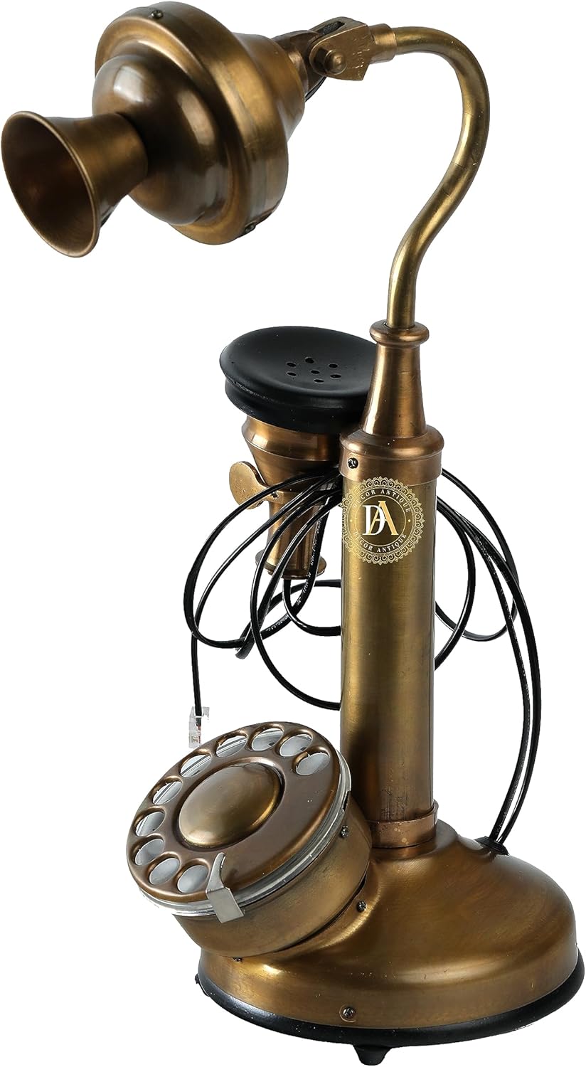 Brass Candlestick Corded Rotary dial Phone with an Antique Victorian Retro Vintage Western Look, Perfect for Decor