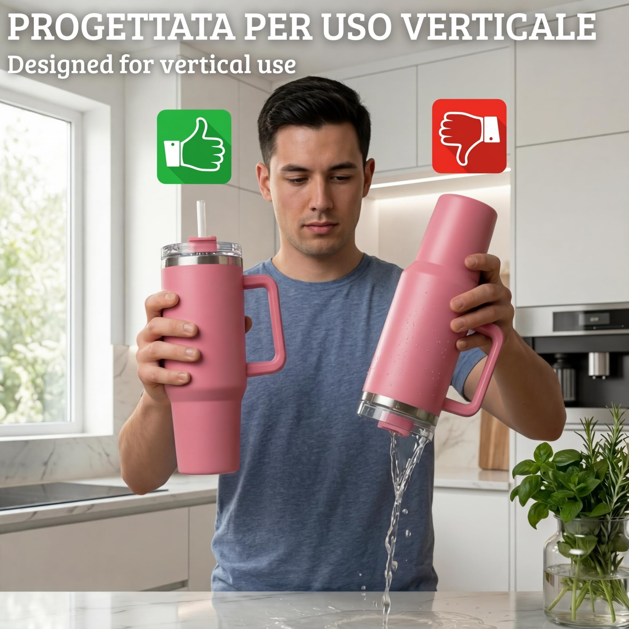 Borraccia termica da tavolo realizzata in acciaio inox di alta qualità, progettata per mantenere le bevande alla temperatura ideale, da 900 o 1200 ml, 6 colori (Rosa, 900 ml)