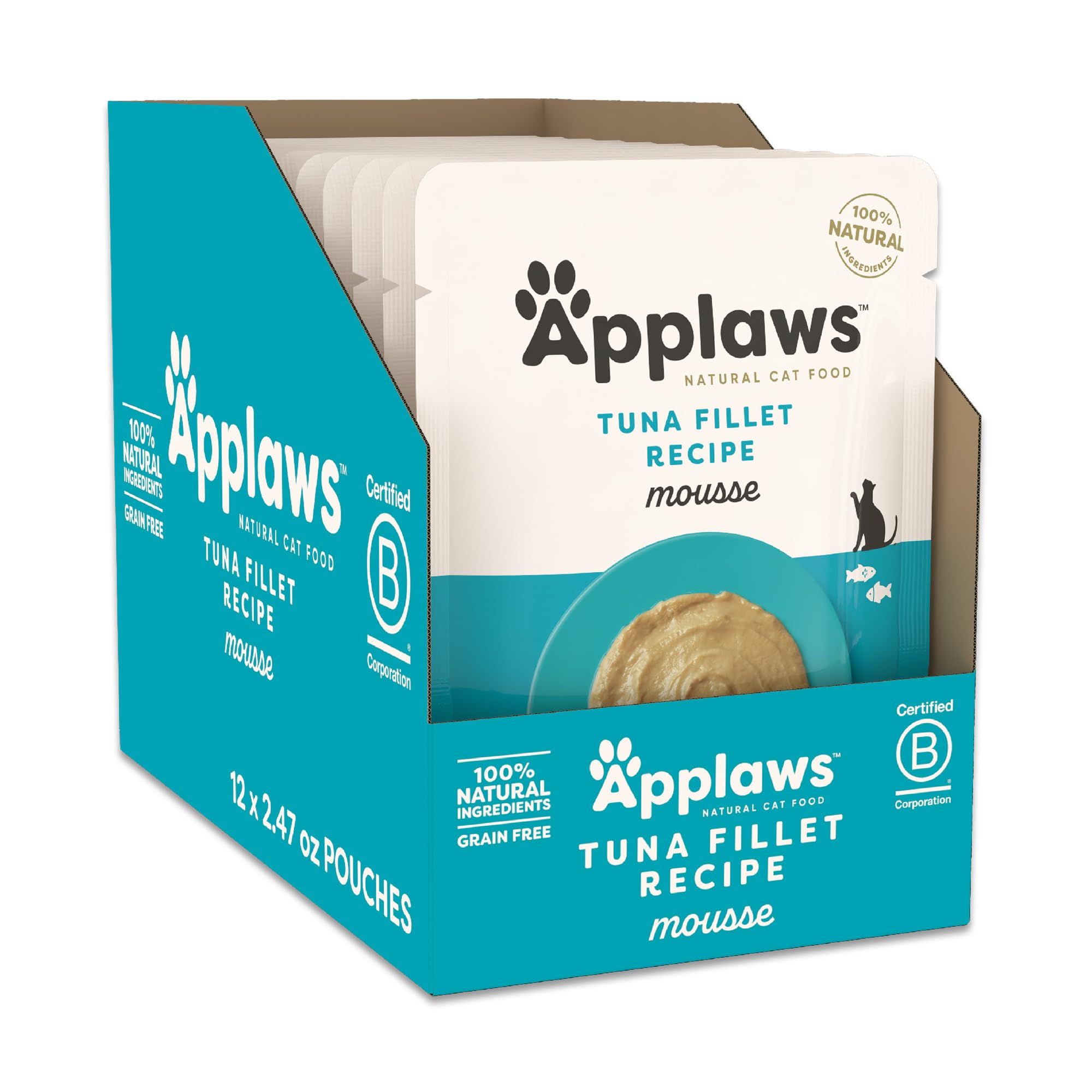 Applaws Natural Premium Wet Cat Food for Adult Cats, Tuna Fillet Recipe Mousse Pack of 12 x 70g Pouches-image-45