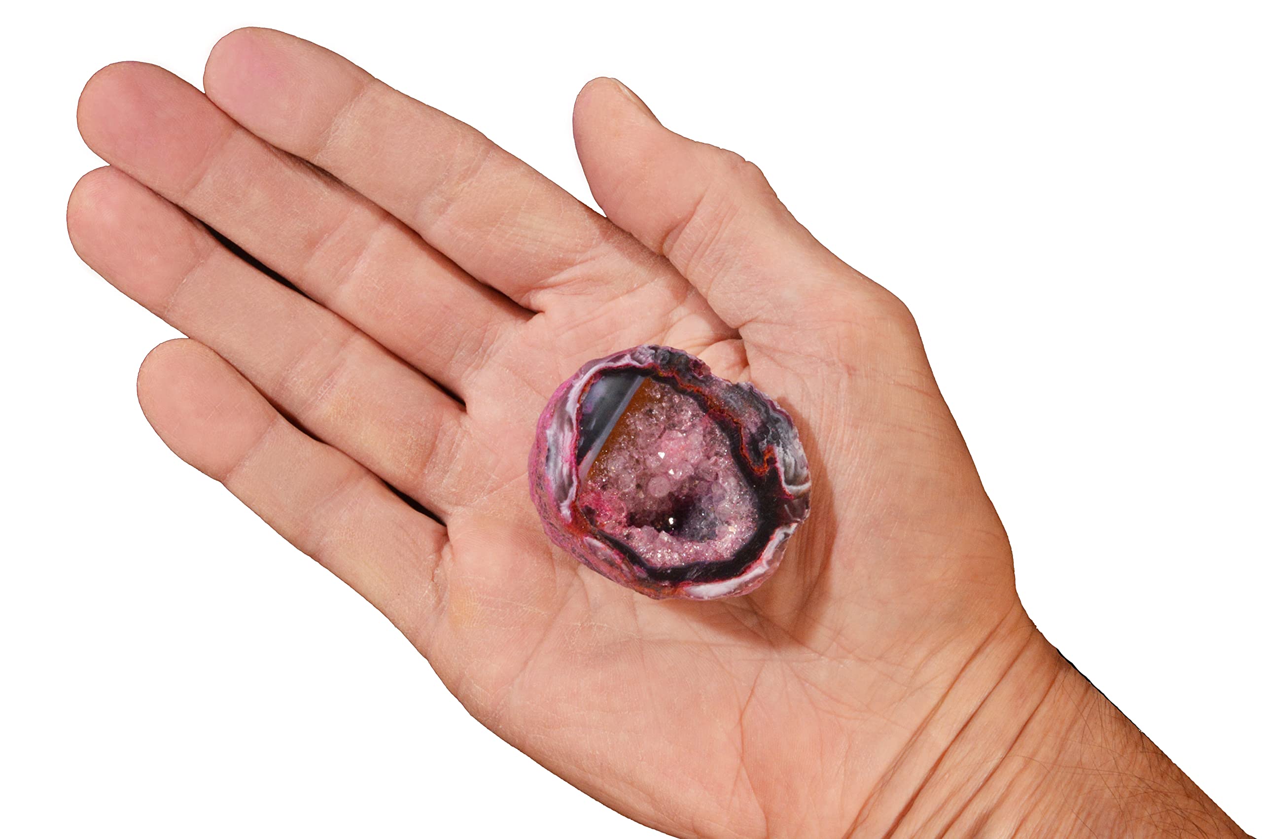 OCO Agate Geode Pink 2" Polished Rocks and Minerals Heart Chakra Healing Crystals and Stones Natural Raw Mineral Specimen Reiki
