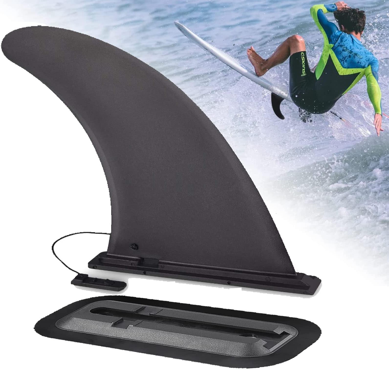 Paddle Board Fin, 9' PaddleBoard Fin Replacement, Nylon Sup Single Center Fin No-Tool Installation, Durable Paddle Board Accessories for Inflatable SUP, Surfboard, Stand-up PaddleBoard