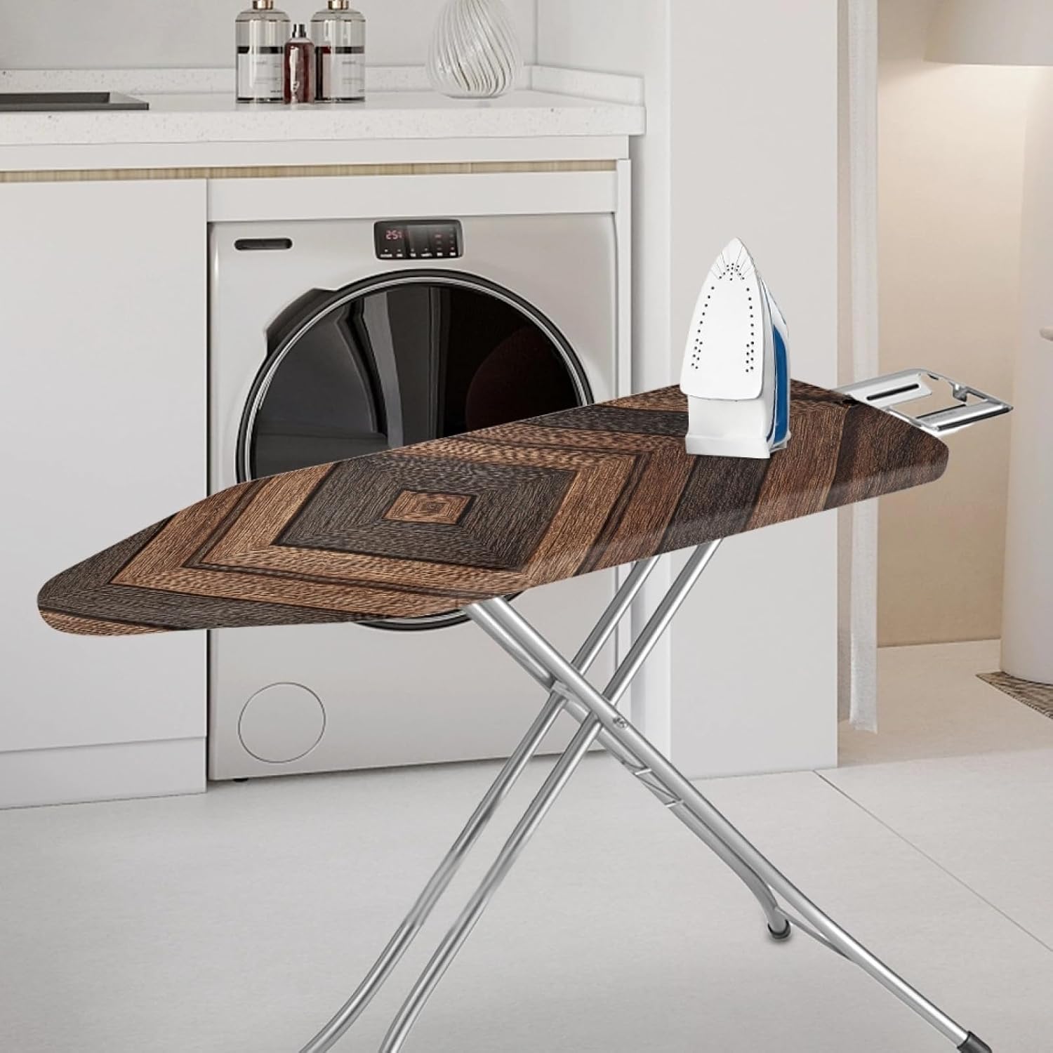 Ironing Board Cover 14x48 Wood Brown Iron Board Cover with Padding Heat Reflective,Scorch Resistant Thick Padding,Snug Fit Non-Slip Nose Pocket Fastener Straps Elastic Edges