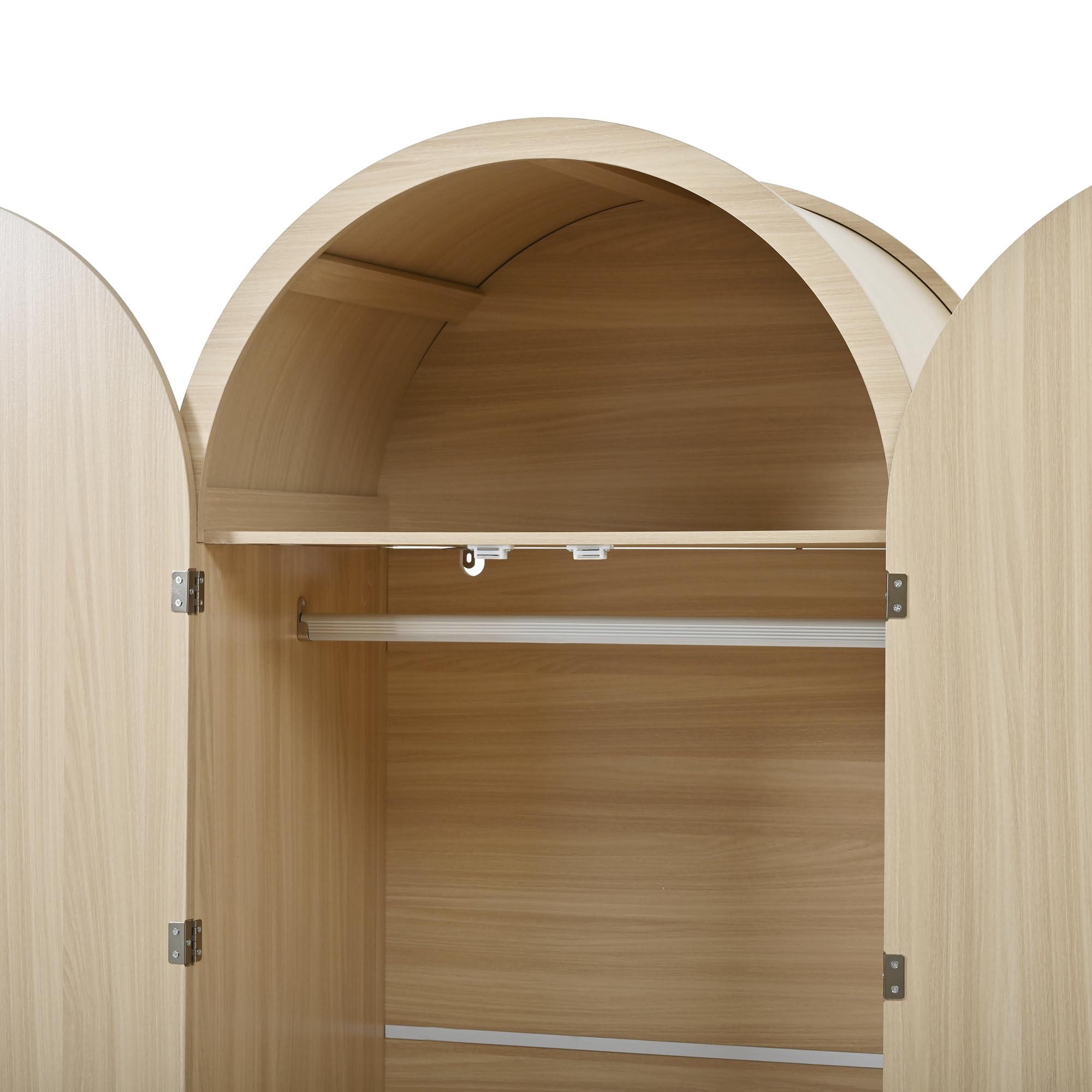 Lexiou Armario Moderno con Puertas Curvas, Amplio Espacio de Almacenamiento, Barra para Colgar Ropa y cajones, Armario de Lujo, Adecuado para dormitorios y recibidores (Roble, 80 x50 x 179 cm)