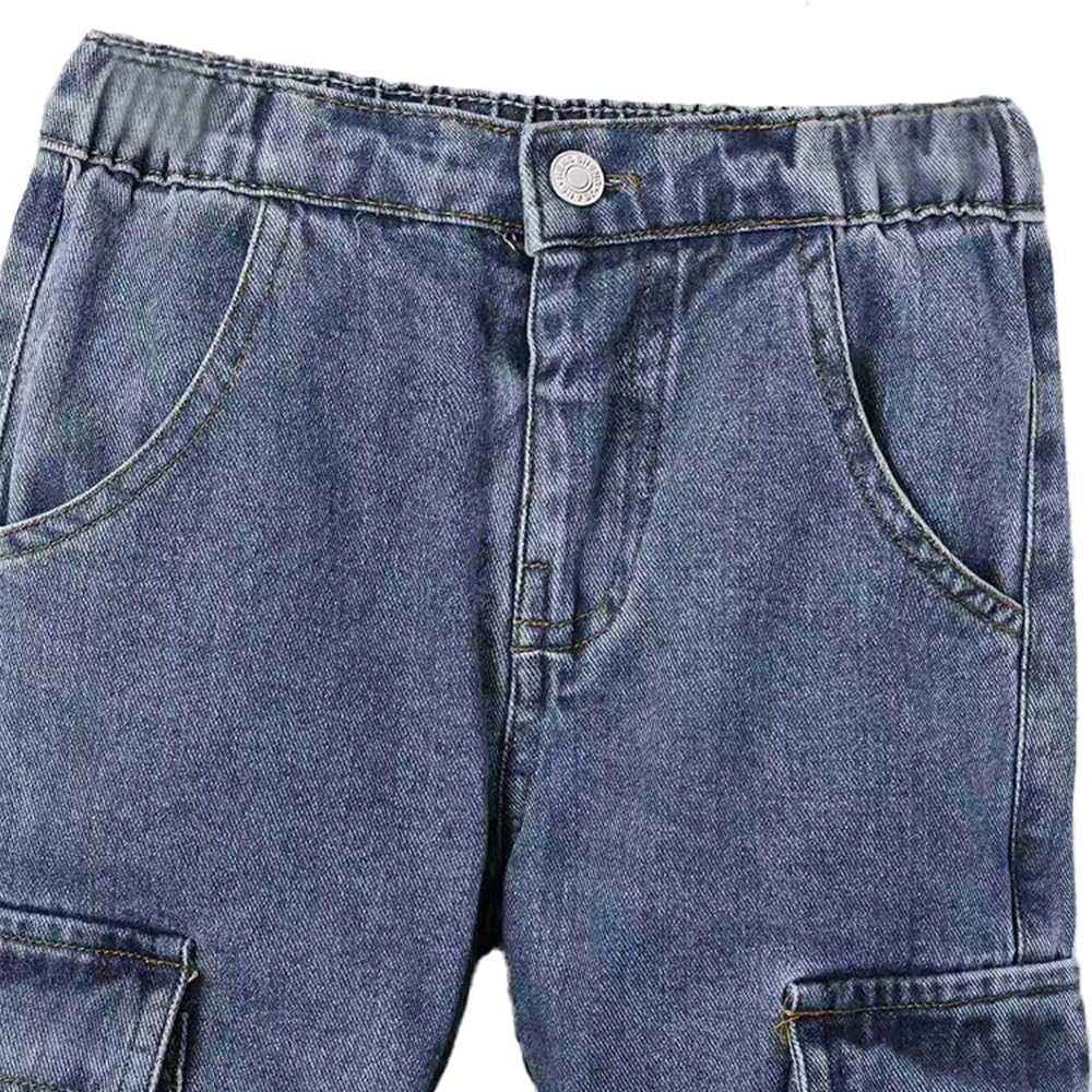 Nivne Tco Toddler Boys Cargo Jeans Casual Multi-Pocket Straight-Leg Workwear Elastic Waistband Denim Pants - Image 4