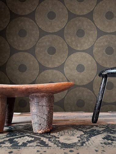 Miniatura 4 de CONCORD WALLCOVERINGS - Papel tapiz texturizado de círculos modernos negro dorado 21 pulgadas x 33 pies 56 pies cuadrados 385242