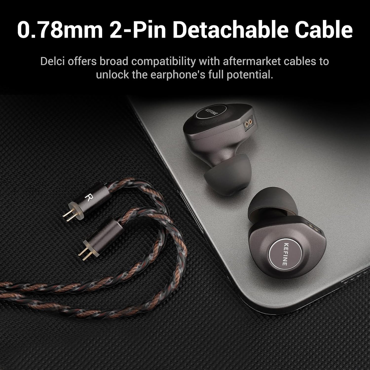 Delci 10mm DLC+PU Dynamic Driver in-Ear Monitors, Hi-Fi Wired Earphones with Interchangeable Tuning Nozzles, CNC Aluminum Wired Earphones, Detachable Hybrid 164-Core Silver-Plated Cabl (3.5mm)