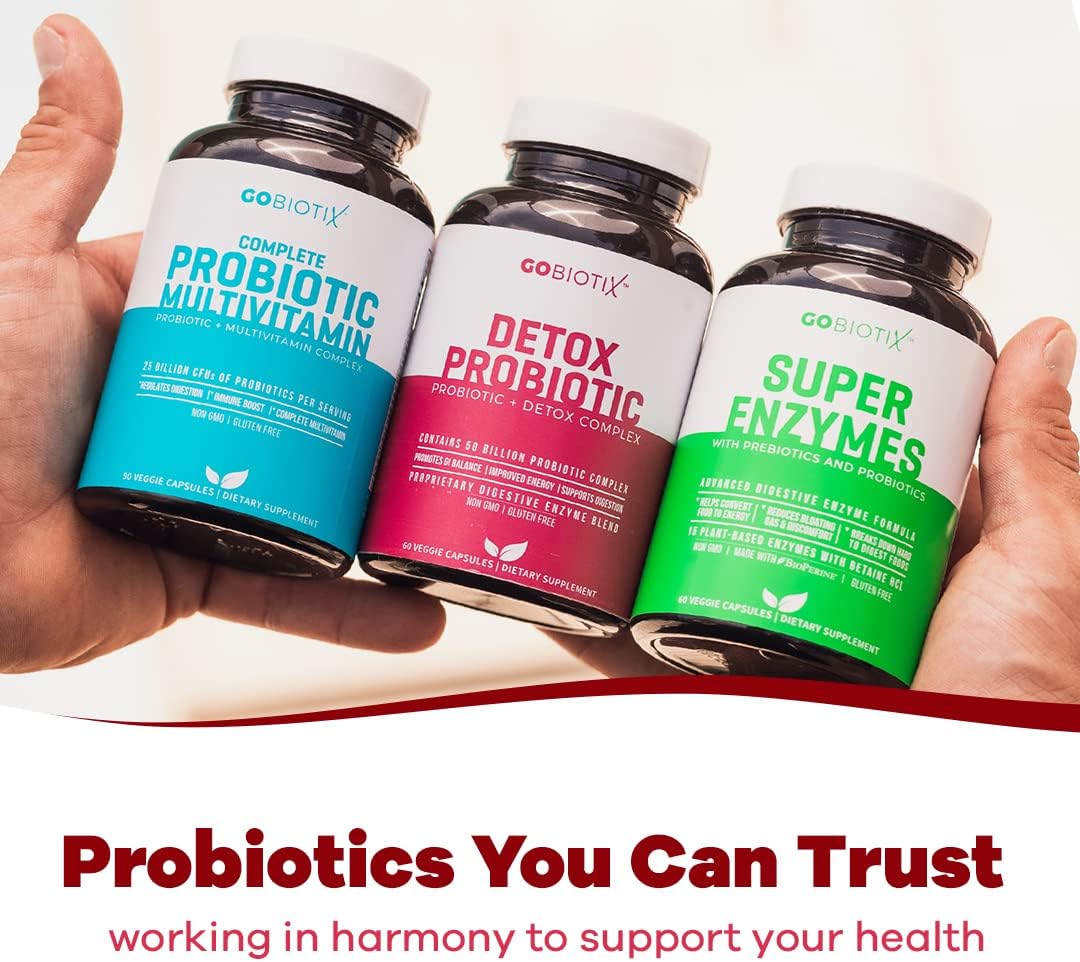 GOBIOTIX Detox Probiotic Supplement Ultimate Flora Probiotic for Women & Men | 50 Billion CFU of Probiotics + Prebiotics + Digestive Enzymes for Gut & Liver Health | Shelf Stable, 60 Caps