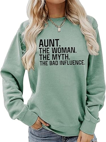 Miniatura 5 de KTIMA Aunt The Woman The Myth The Bad Influence Sweatshirt Funny Aunt Life Shirt Women Crewneck Pullover Tops Auntie Gift