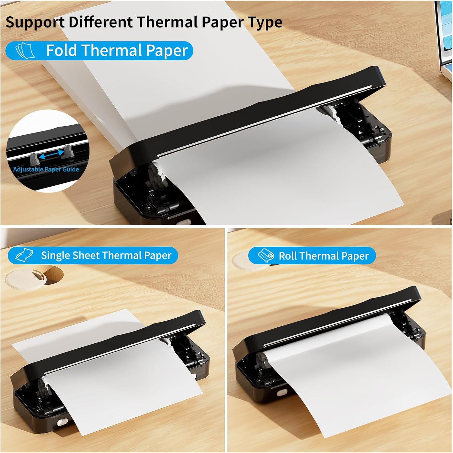 Portable Wireless Thermal Printers for Travel, Inkless Bluetooth Thermal Printer Support 8.5" X 11" Letter & A4, Mobile Printer for Phone Laptop, Included Carry Bag & Paper kit