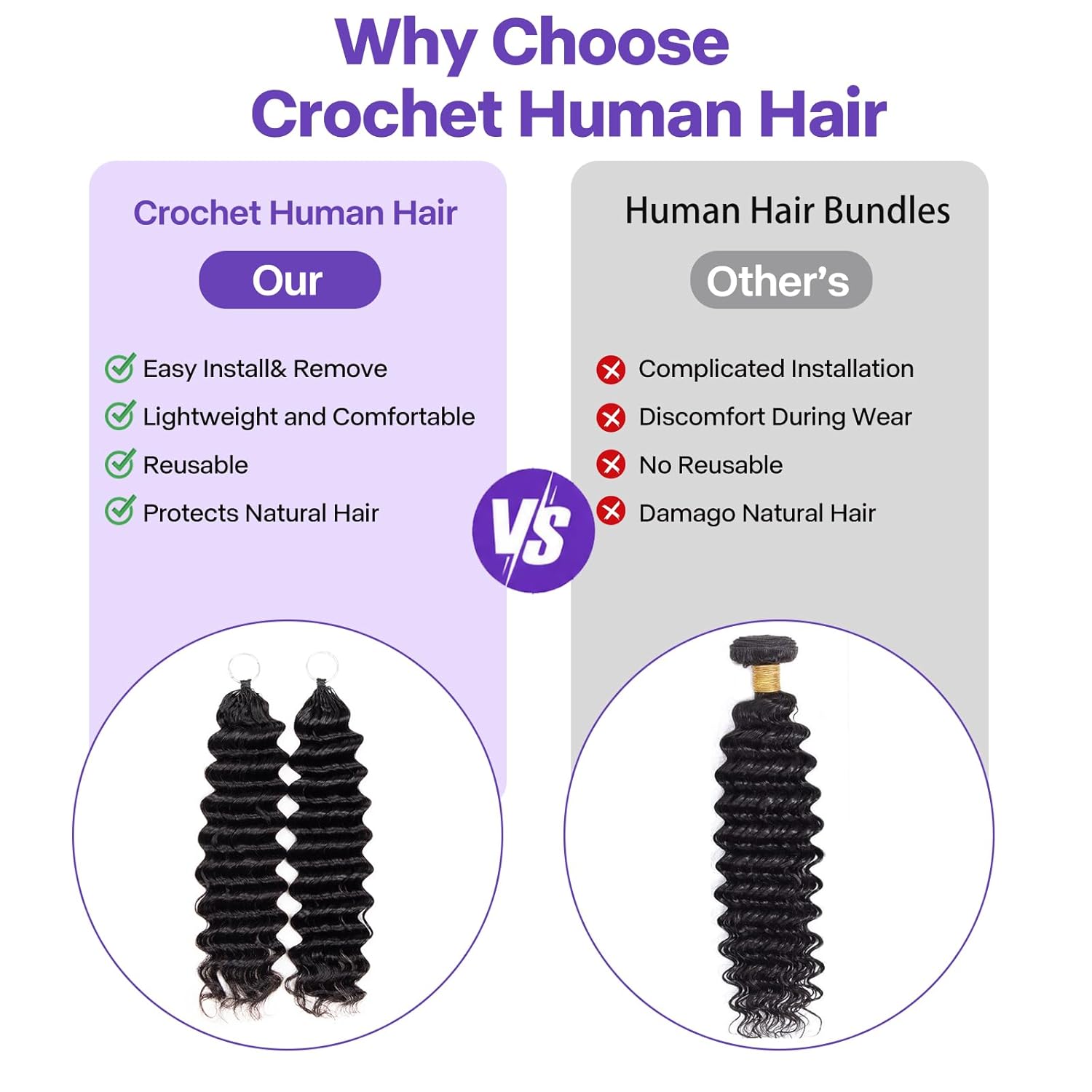 Crochet Human Hair for Black Women Deep wave Human Crochet Hair Bundles 18 Inch 50g Pre-Separated 40 Strands Feather Crochet Human Hair Invisible Miracle Knots Crochet Hair Extensions 27#