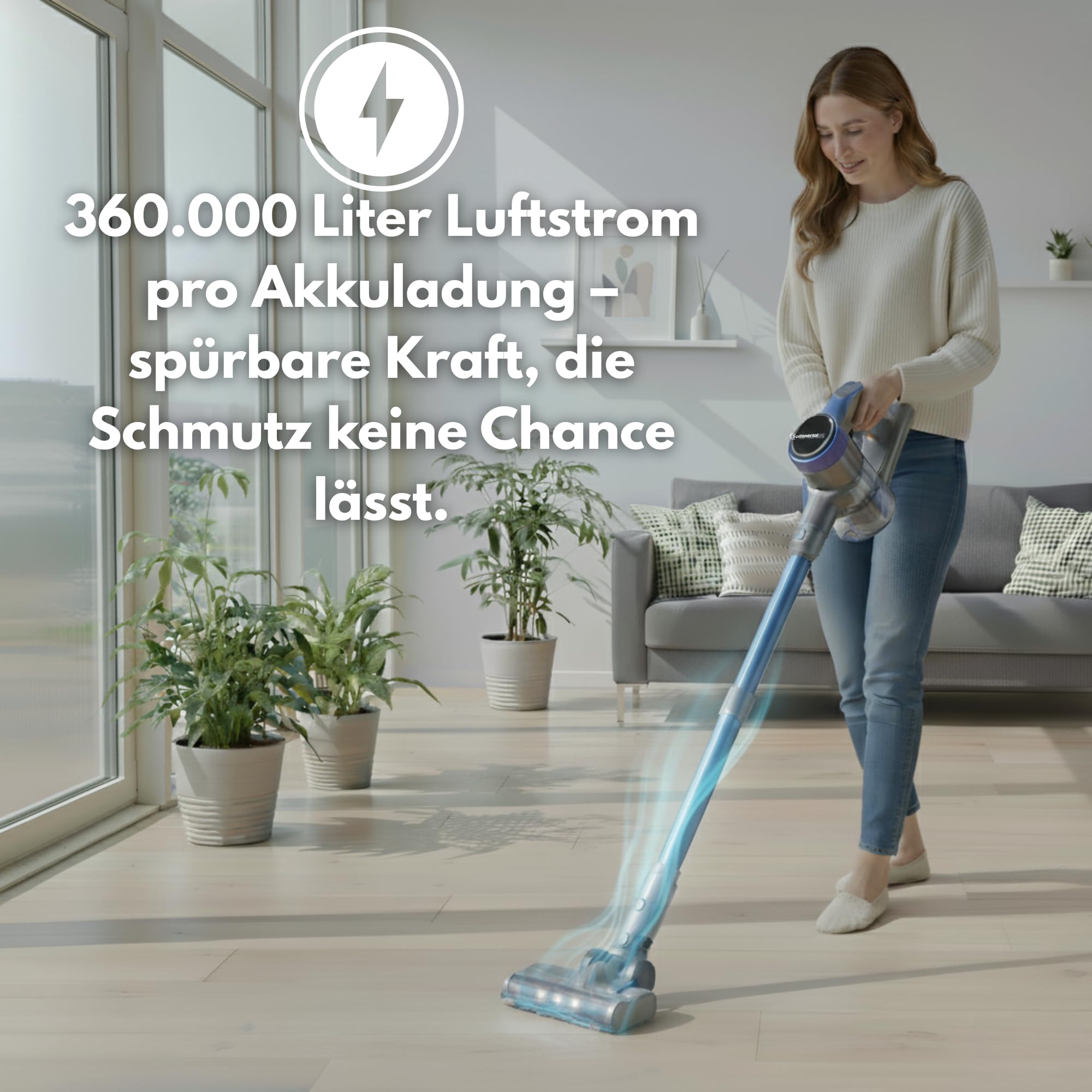 Sommertal VARIO150 Akku Staubsauger 3in1 | 45min, 300m², kabellos, leicht | Handstaubsauger & Stabsauger kabellos, 360.000L/Akkuladung, für Teppich, Hartböden, Tierhaare & Allergiker, kompakt & leise