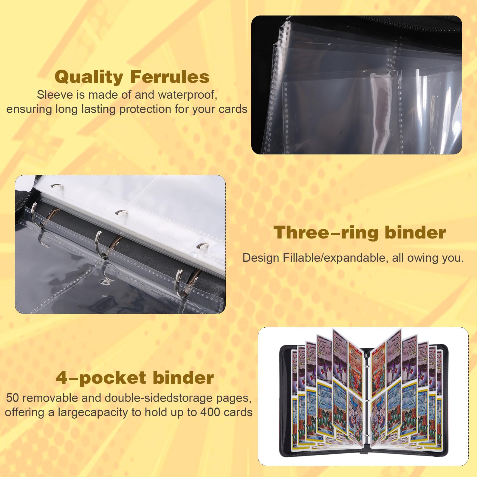 Álbumes de tarjetas coleccionables coleccionables, fundas protectoras para tarjetas coleccionables, carpeta de tarjetas de 4 bolsillos, funda para tarjetas de 400 bolsillos para TCG, tarjetas