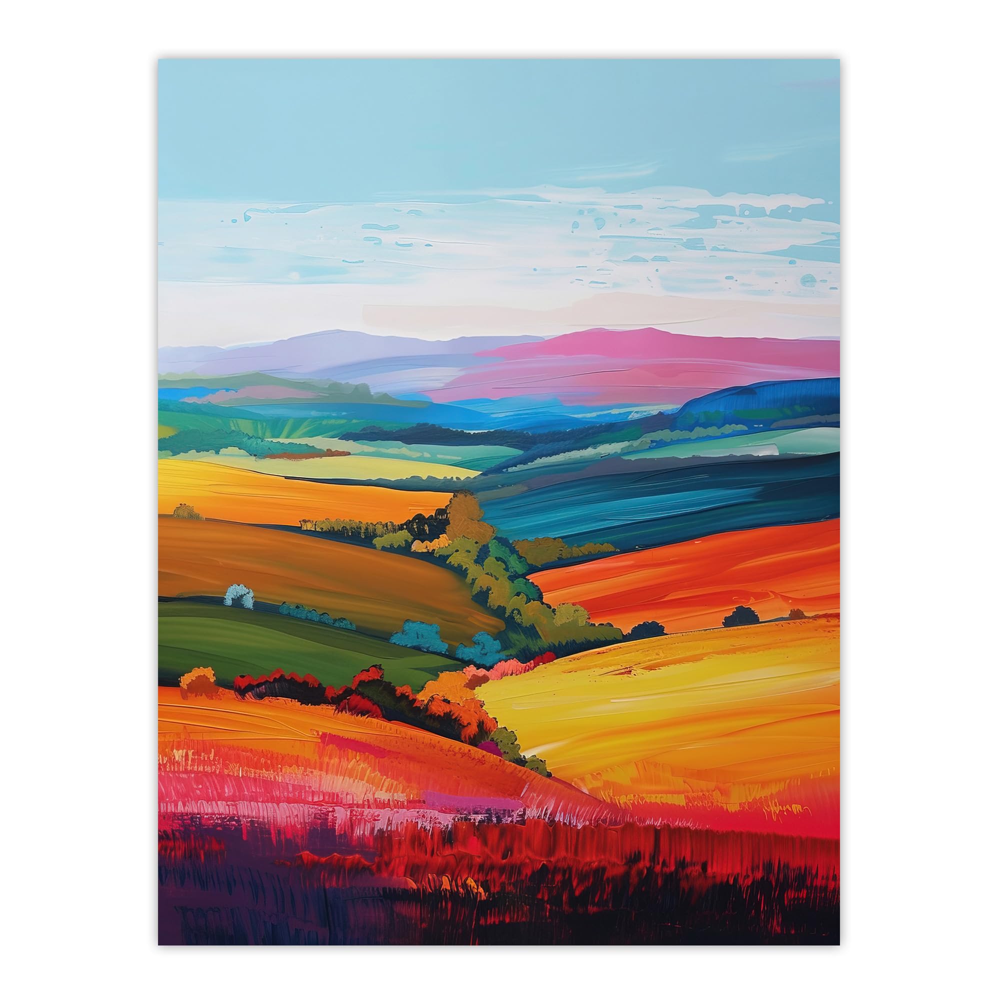 Artery8 Colourful Country Fields Rainbow Landscape Living Room Extra Large XL Wall Art Poster Print