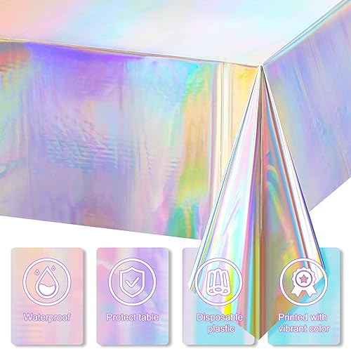 Vista 17 de Irenare Paquete de 3 manteles de plástico iridiscentes con láser, láminas holográficas para niñas, fiestas, bodas, discotecas, bailes, cumpleaños
