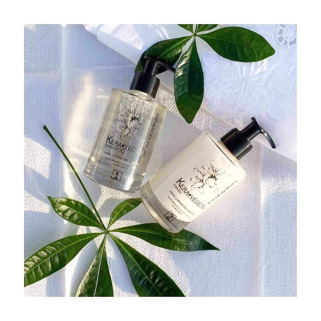 Fondonatura Kit Kera Vegetal Shampoo e Maschera da 215 ml - Trattamento Intensivo di ricostruzione con Keratina Vegetale per Riparazione e Nutrimento Profondo dei Capelli danneggiati