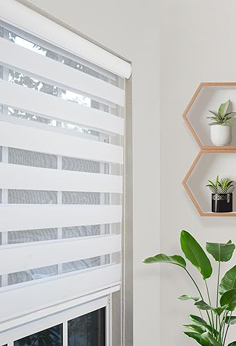 Persianas enrollables con filtro de luz de cebra de doble capa (blanco, 42 pulgadas de ancho x 78 pulgadas de largo)