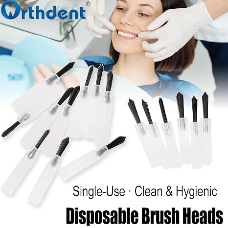 Dental Disposable Brush Tips with Handles (Large(200Pcs Brushes + 4 Handles))