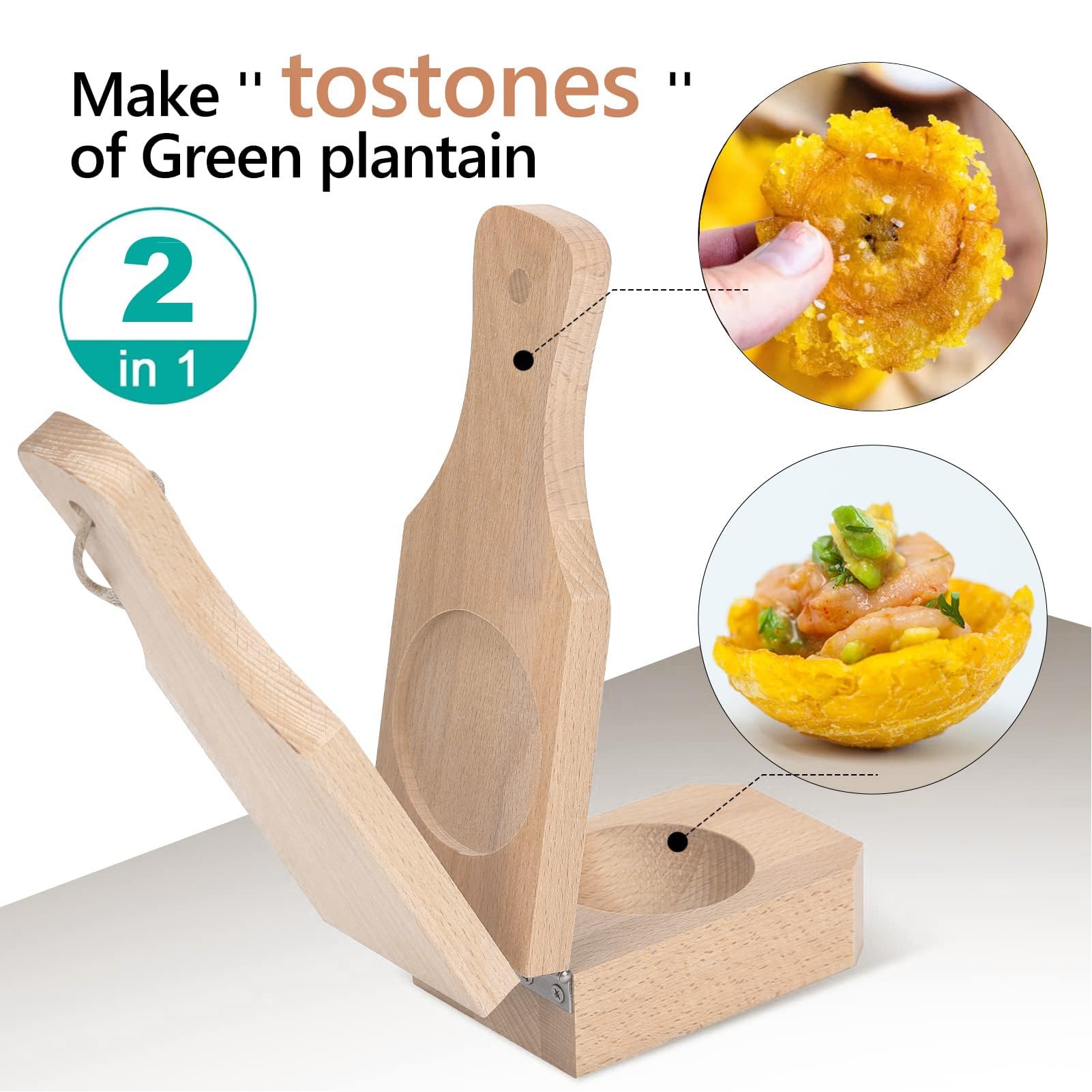 Prensa de Plátano, Tostonera de Madera, Triturador de Plátano, Plátano Frito Reutilizable, Máquina de Plátanos Rellenos con Cordón Colgante