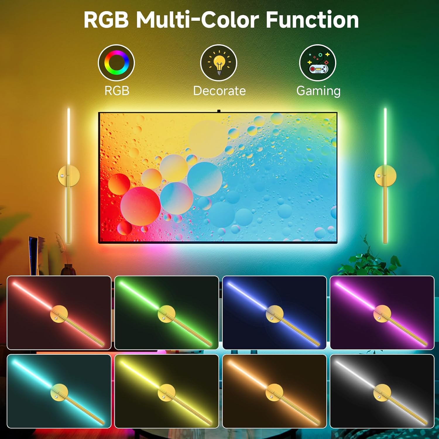 Battery Operated Wall Sconce of 2, 360°DIY Rotatable,Wireless Magnetic Wall Lights with Remote,10 RGB Color with 5CCT Dimmable,Cordless Wall Lamp Decor for Vanity Bedroom 10000mAh Gold