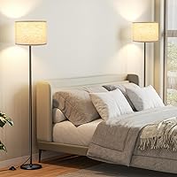 Vista 2 de Ambimall Juego de 2 lámparas de pie modernas de 60'', 2PK lámparas altas para sala de estar y dormitorio, pantalla beige con poste negro