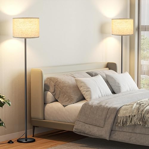 Miniatura 2 de Ambimall - Juego de 2 lámparas de pie modernas, lámparas altas para sala de estar y habitación, pantalla beige con poste negro, 60 pulgadas (sin