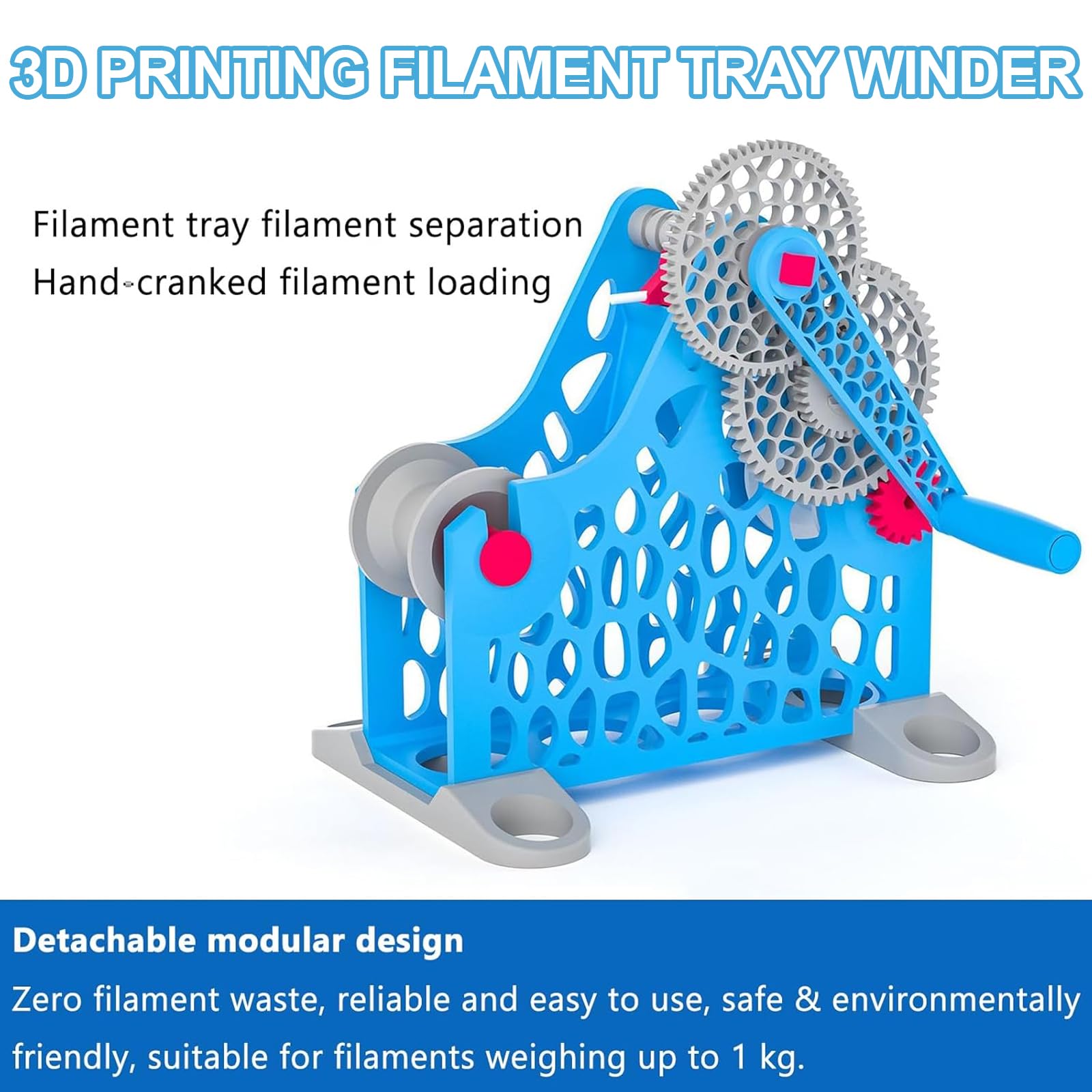 Nawijacz filamentu do drukarki 3D, elektryczne materiały eksploatacyjne z korbą ręczną, zdejmowana konstrukcja modułowa, bez plątania, płynny obrót, do drukowania 3D i sztuki tekstylnej