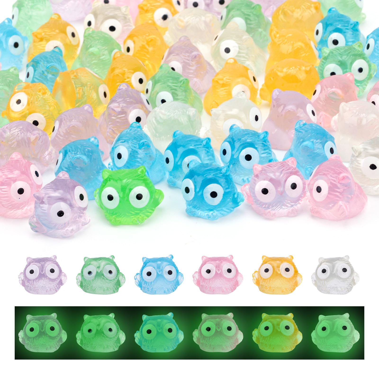 60pcs Glow in The Dark Mini Resin Owls