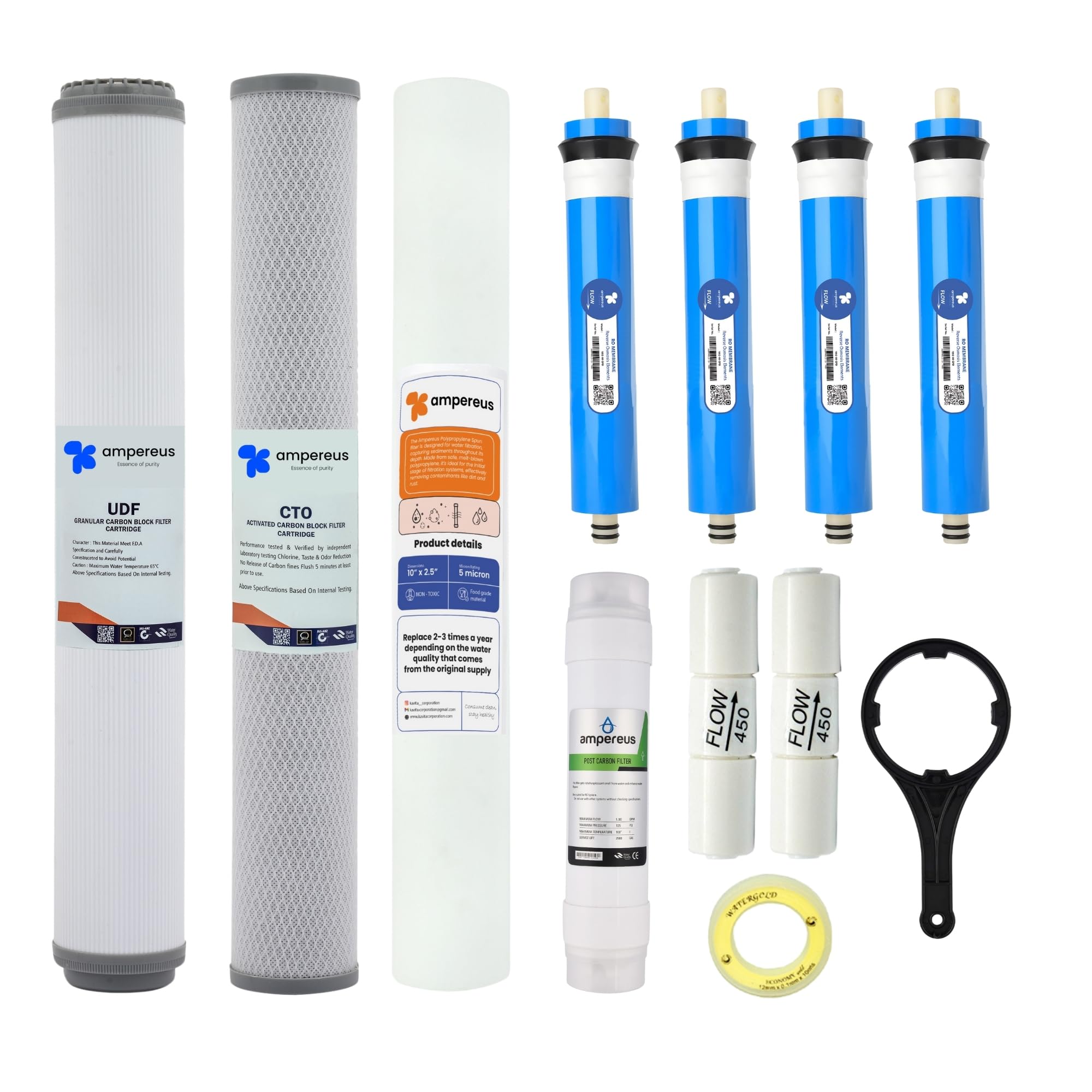 AMPEREUS 50 LPH RO Water Purifier Filter Replacement Service Kit with 1 GAC, 1 CTO, 2 Membrane, 1 PP Spun, 1 Post Carbon, 2 FR, 1 Spanner and 1 Teflon Tape-image-24