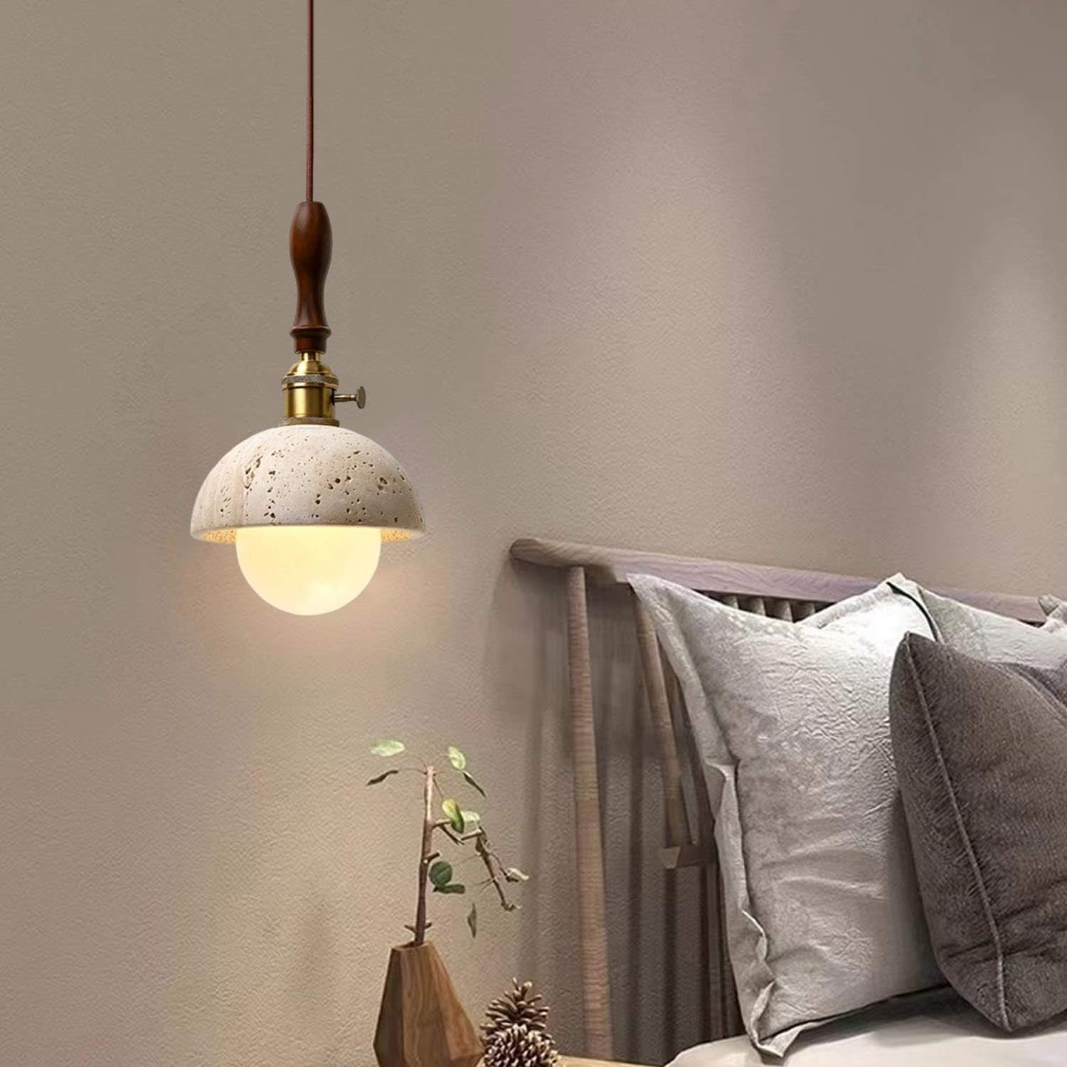 Generico Lampada A Sospensione In Travertino Naturale Da Soffitto In Legno Vintage Per Fattoria E26 Regolabile