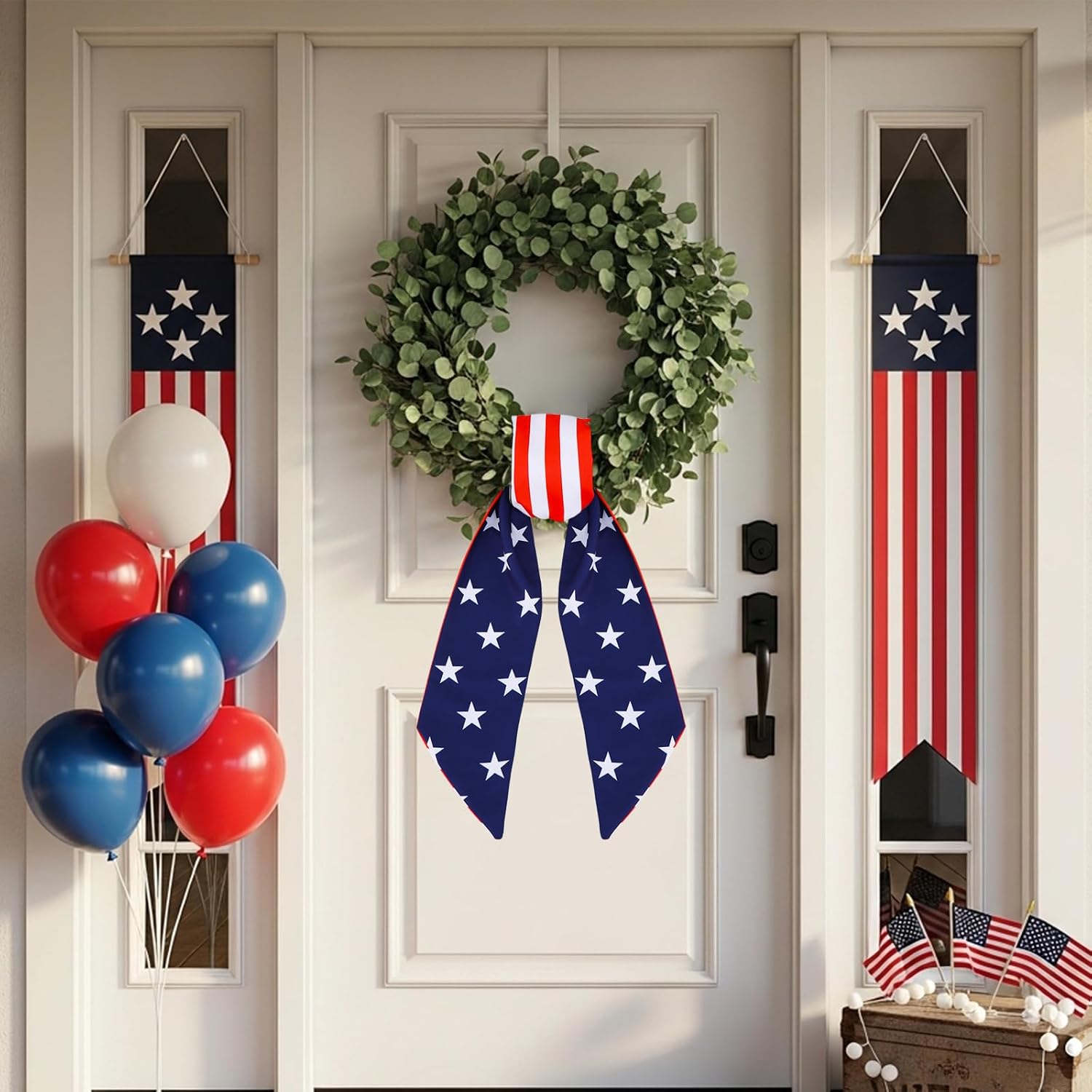 TONIFUL Patriotic Wreath Sash for Front Door Satin Ribbon Sash for America 250 Decoration Wreath Accessories, Garland, Indoor Outdoor 4th of July Independence Day Party Decoration 4.5" x 56"
