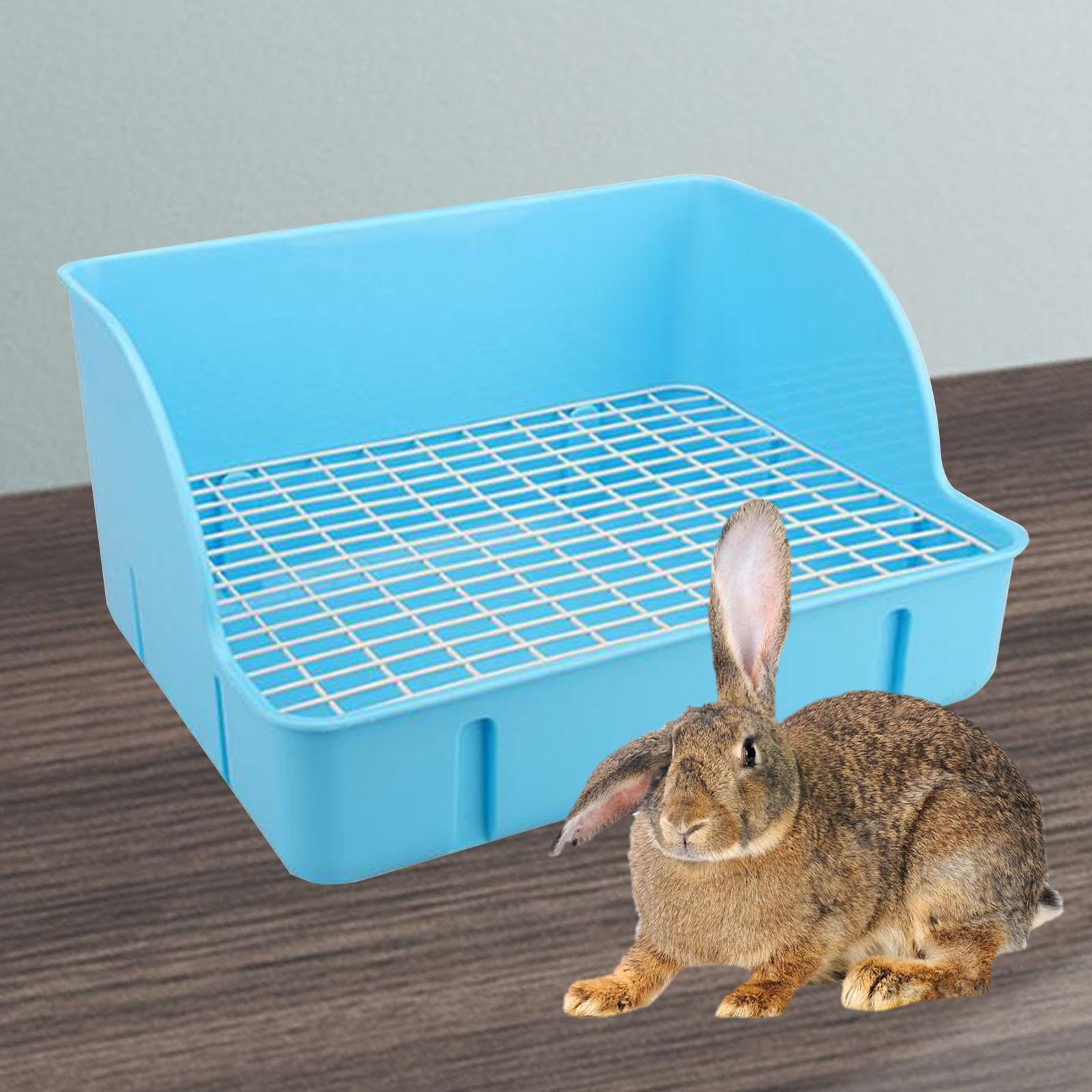 Kaninchen Toilettenschale Ecktoilette Aus PP mit Gittereinsatz Abnehmbar Auslaufsicher Leicht Sauber zu Halten für Kleintiere Und Heimgebrauch, Blau