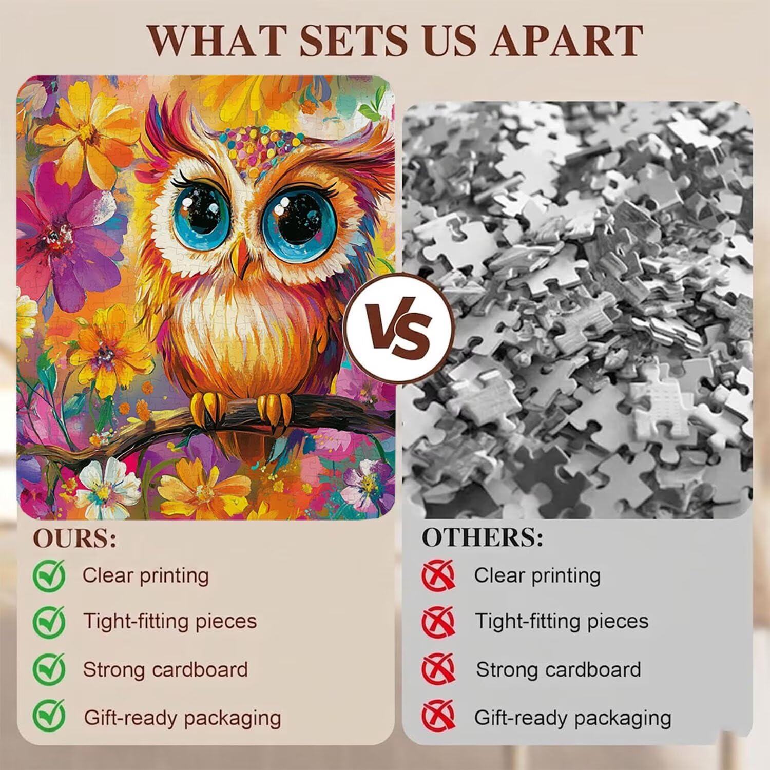 gufo Carino Puzzle 4000 Pezzi per Adulti, Puzzle in Legno - Collezione Classica con Poster Incluso - Sfida di Concentrazione e Passatempo Antistress, Gioco Educativo per Famiglia, 141 x 87 cm f0-723
