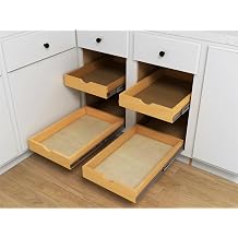 Elysian 14" Pull Out Kitchen Drawer for 18" Cabinets, Birch Solid Wood Storage Tray, 21"D x 3"H, Smooth Ball Bearing Glides, Sturdy Side Mount Design, Natural Finish