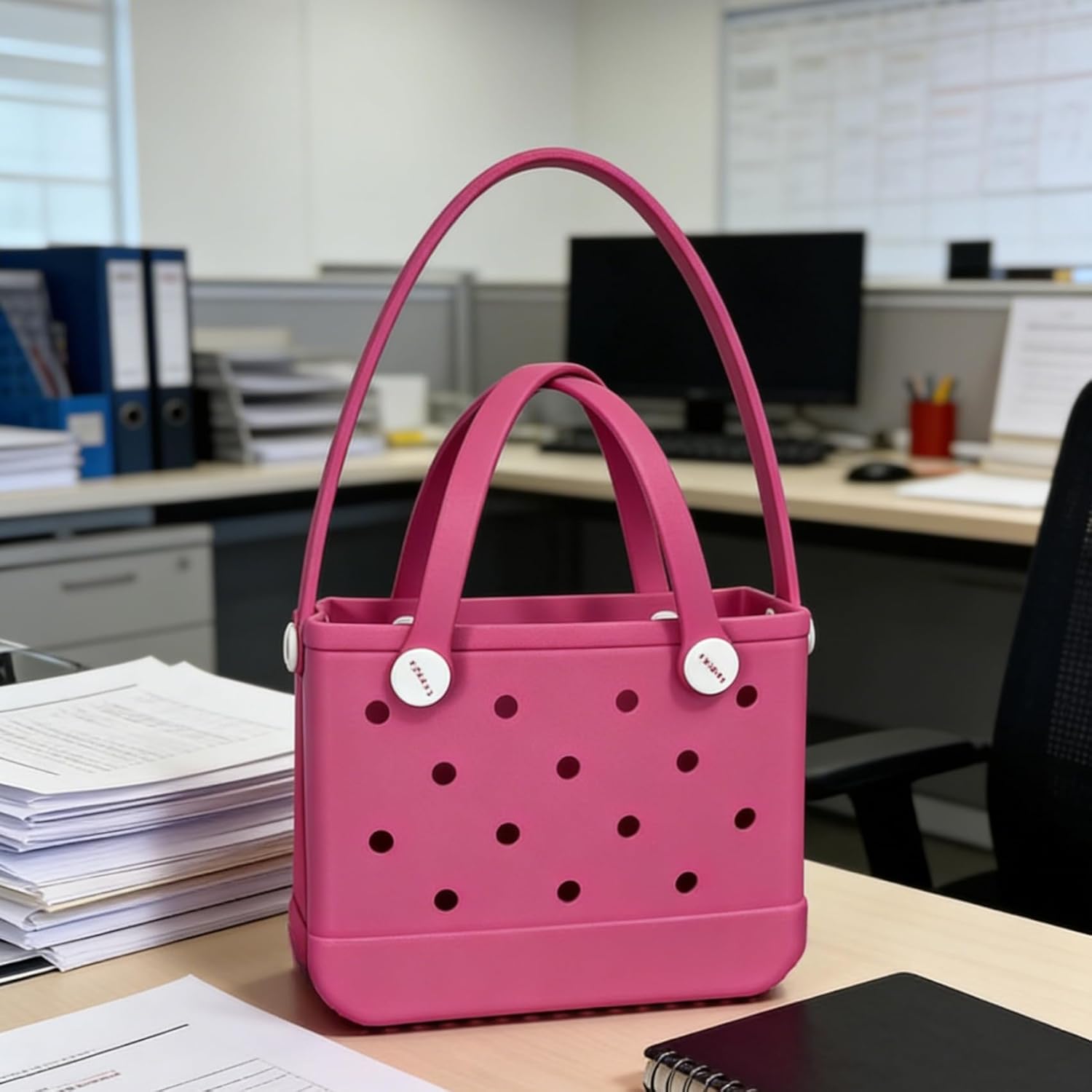 Small Rubber Tote Bag for Women, EVA Beach Bag with Detachable Shoulder Strap, Lightweight Durable Mini Travel Tote