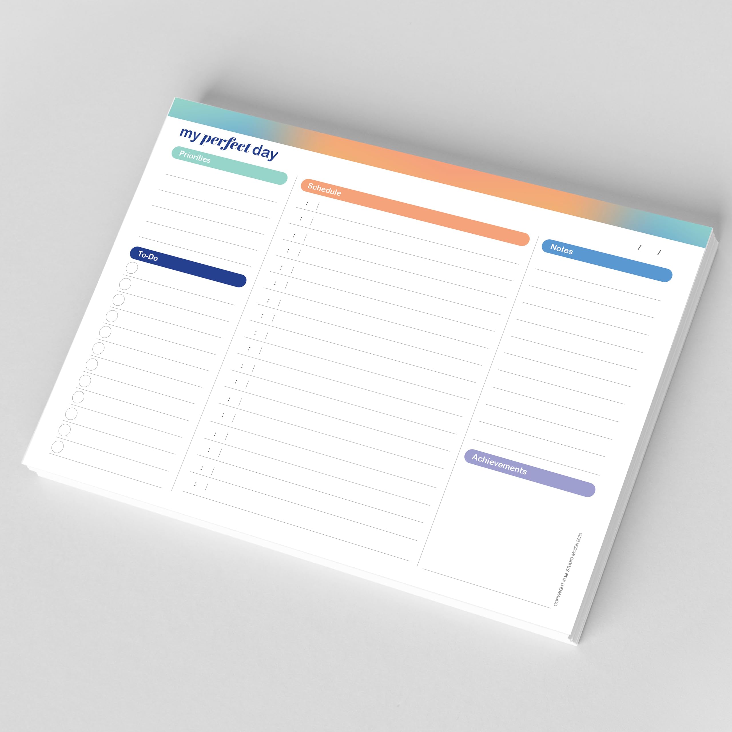 A5 Daily Planner Pad - 50 Undated Tear-off Sheets, English