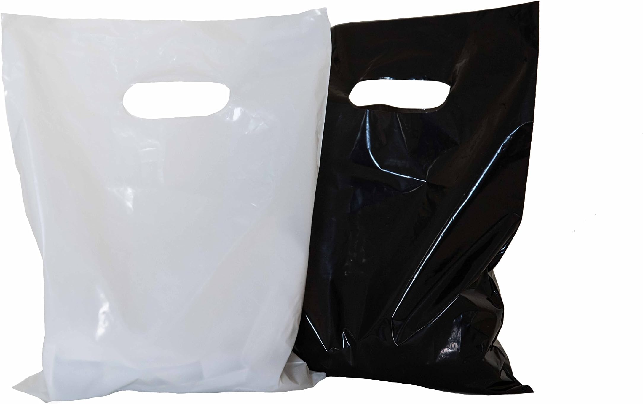 Merchandise Bags 9x12, Plastic Retail Bags: ACME Bag Bros 200 Small Glossy Black & White Plastic Merchandise Bags with Handles 9x12", Plastic Shopping Bags; Plastic Merchandise Bags, high Density