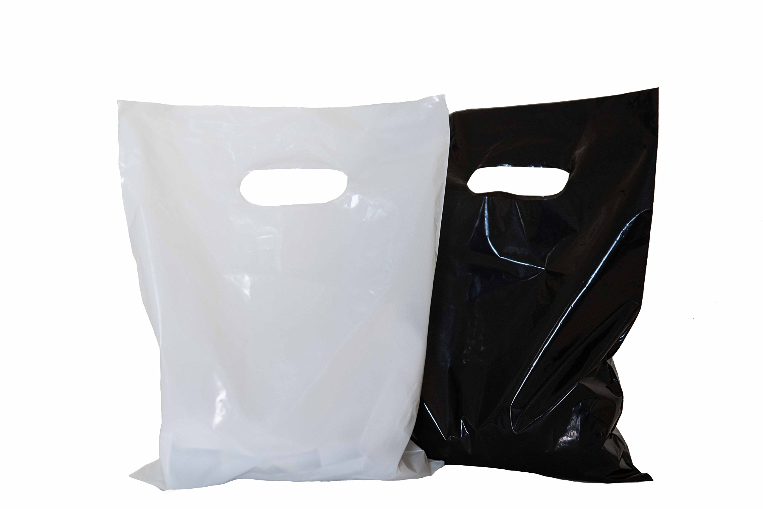 Merchandise Bags 9x12, Plastic Retail Bags: ACME Bag Bros 200 Small Glossy Black & White Plastic Merchandise Bags with Handles 9x12", Plastic Shopping Bags; Plastic Merchandise Bags, high Density