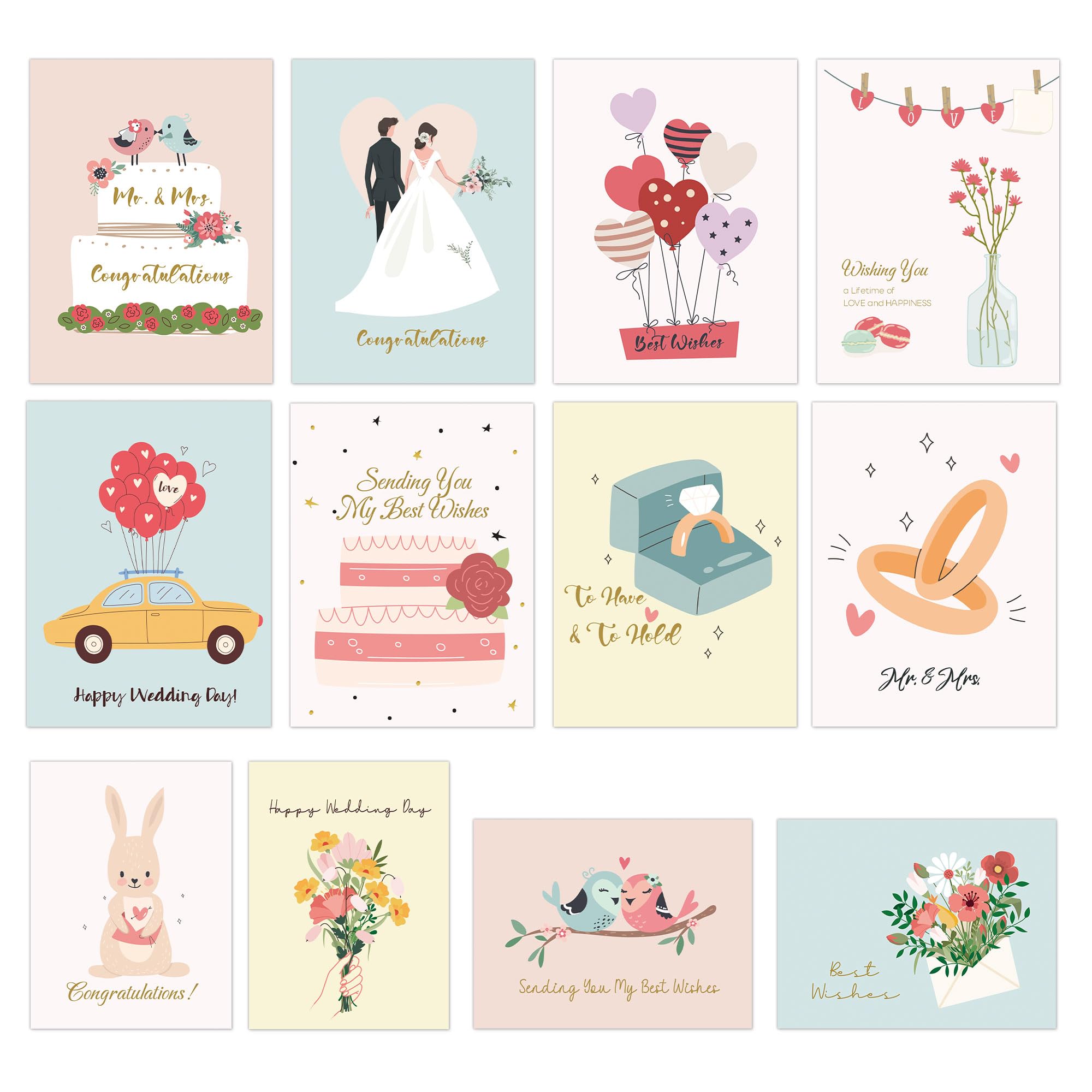 BIROYAL 12 Wedding Cards for Bride and Groom with Envelopes, 5"x10" Wedding Card Congratulations, Blank Inside Bridal Shower Cards, Wedding Shower