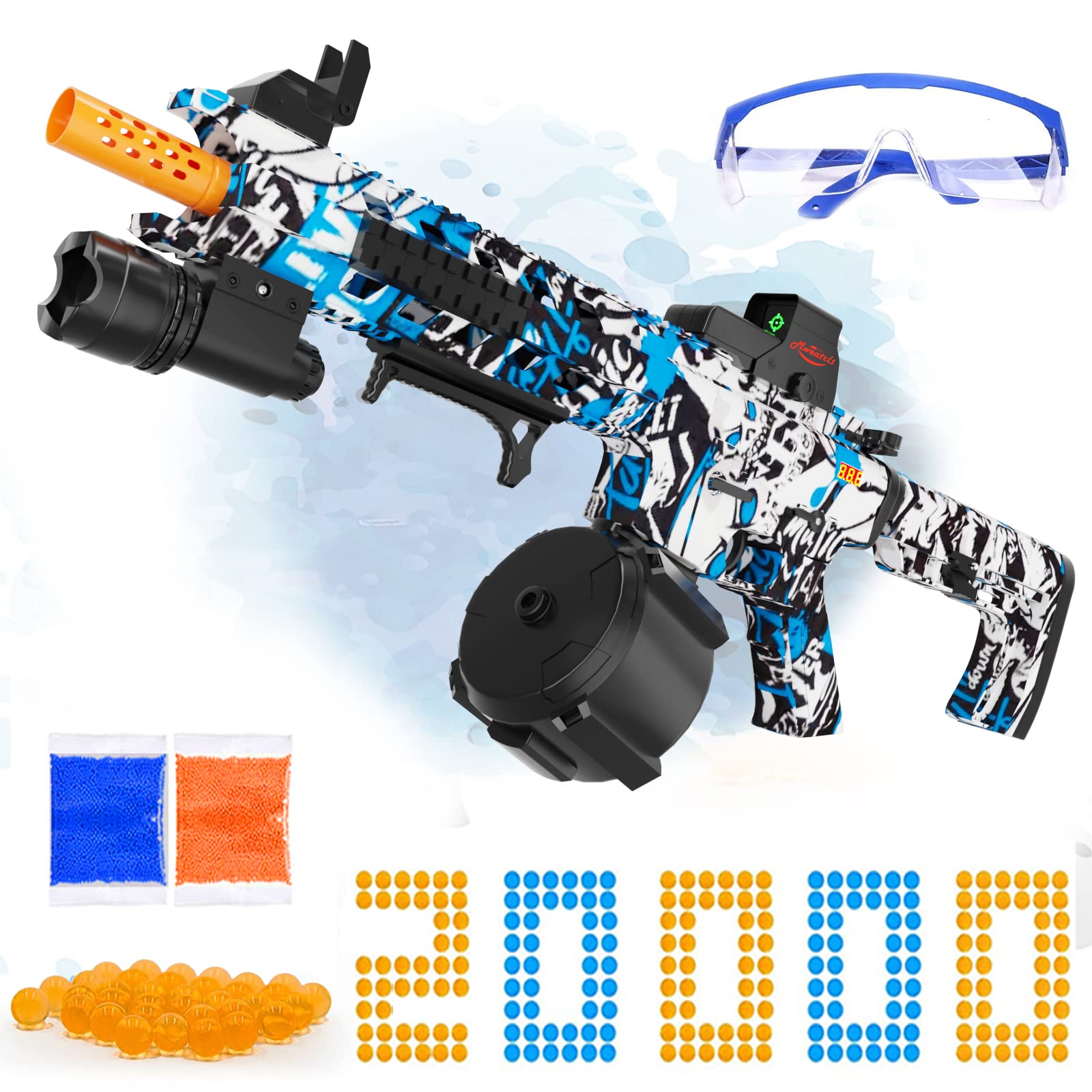 Large Gel Ball Blaster with Sight Goggles and Water Beads, Electric Gel Splatter Ball Blaster for Outdoor Team Game,Gel Ball Shooting Toys for Age 12+ Boys and Girls,Teens,Adults (Blue)