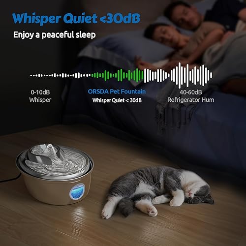 Miniatura 6 de ORSDA Fuente de agua de acero inoxidable para gatos, fuente automática de bebida para mascotas de 100 onzas3 L, dispensador de agua para perros con