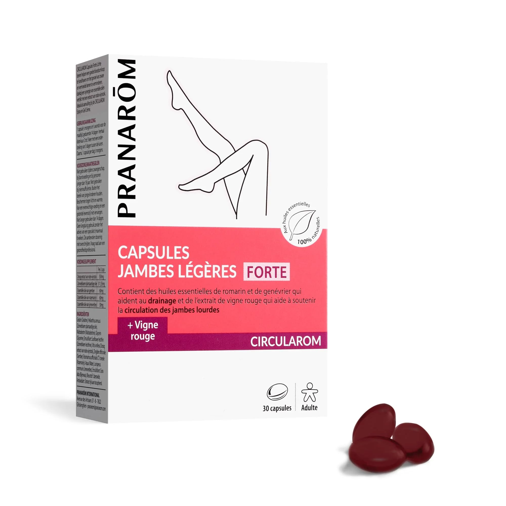 Pranarôm | Circularom | Capsules Forte Jambes Légères | Pour diminuer la sensation de jambes gonflées, lourdes et fatiguées | 30 Capsules