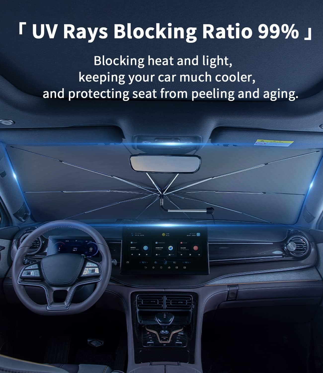 Personalizzato per Jeep Parasole Parasole Ombrello, Rotazione 360 ° Pieghevole Ombrello Auto Parasole Copertura UV Blocco Finestra Anteriore Automobile Progettato per Jeep Accessori (per Jeep Patriot)