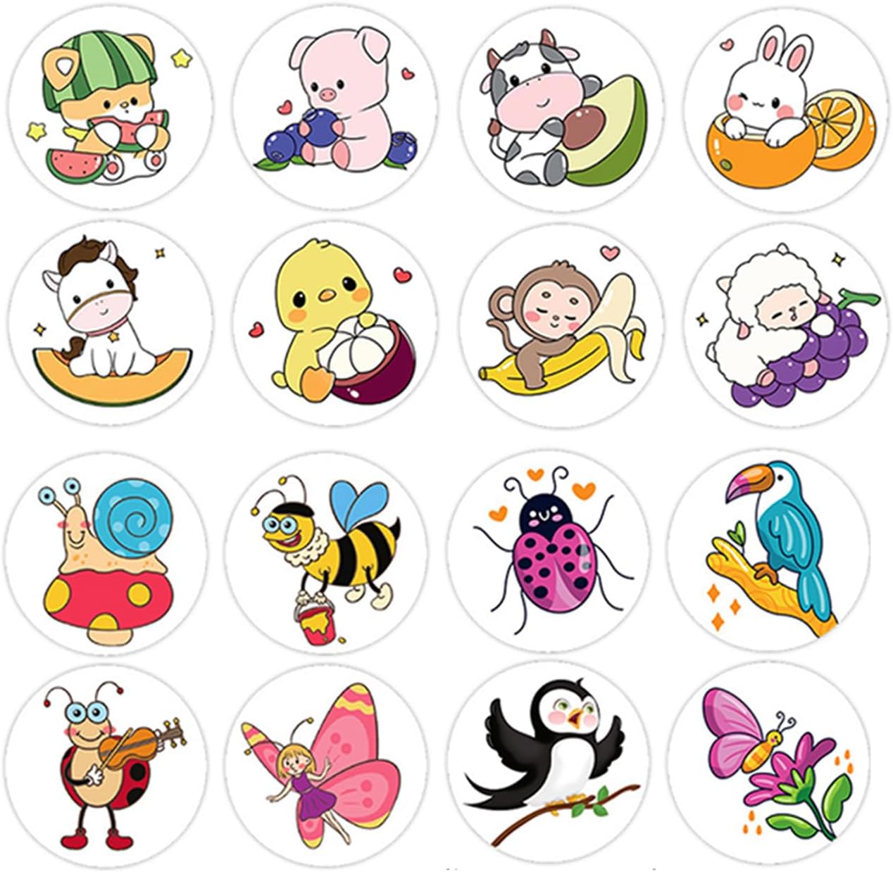 1000 PCS Round Animal Stickers for Kids,1 Inch Animal Reward Stickers in 16 Patterns,Teacher Supplies for Classroom,Stickers Bulk for Kids,2 Rolls Motivational Sticker for Supplies Decoration Favors