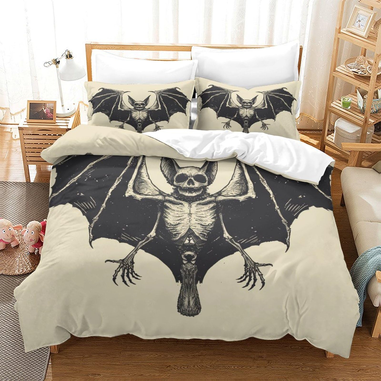 P1S9U7W5Y Gothic Bat 3D Printed Duvet Cover Set 3pcs Microfiber Bat Bedding Set SuperKing