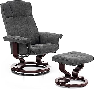 MCombo Manual Swivel Recliner with Ottoman, Chair Ottoman Set for RV Small Spaces, Living Room, Bedroom, Office 4919 (Textile, Grey)